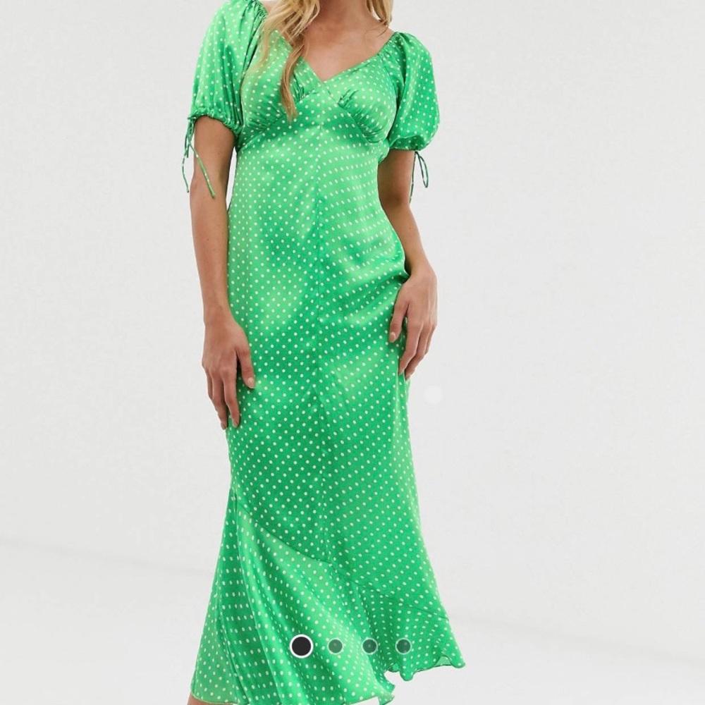 Green silk polka dot dress